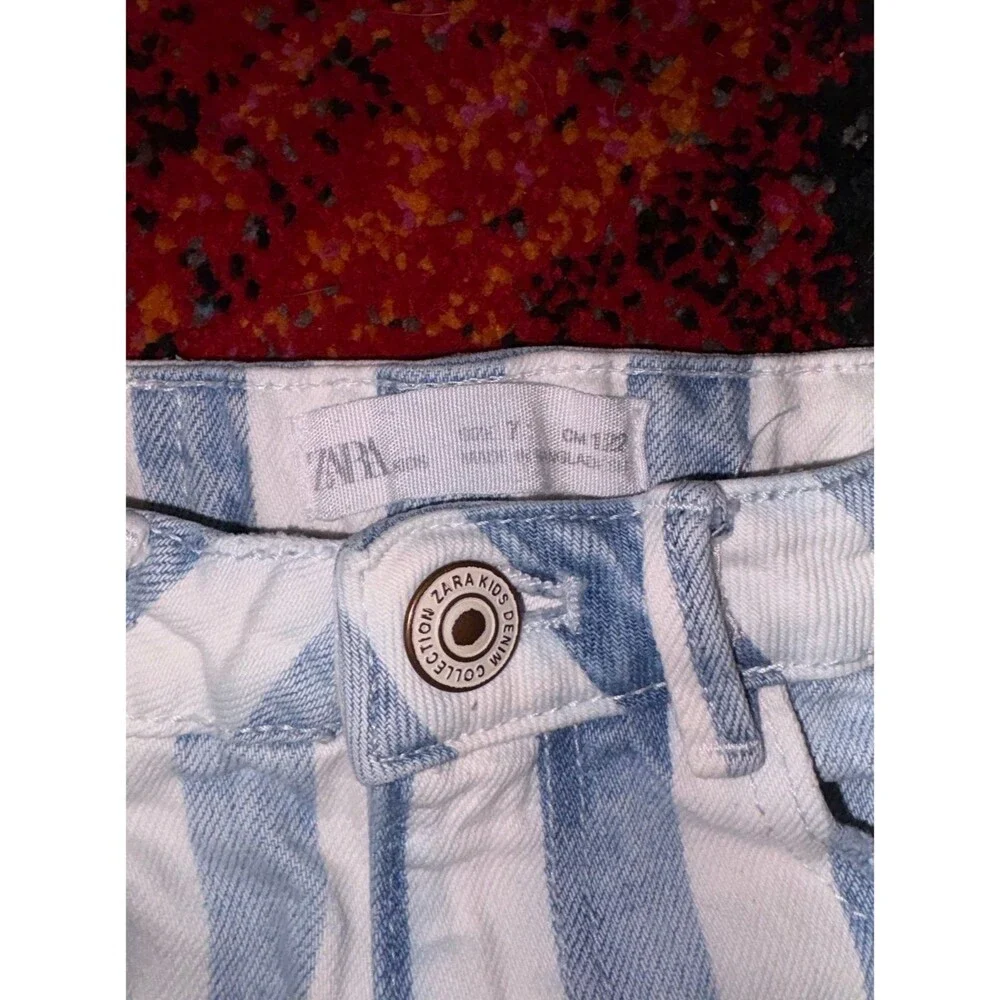 Zara Kids Girl’s White and Blue Striped Mini Skirt - Size 7